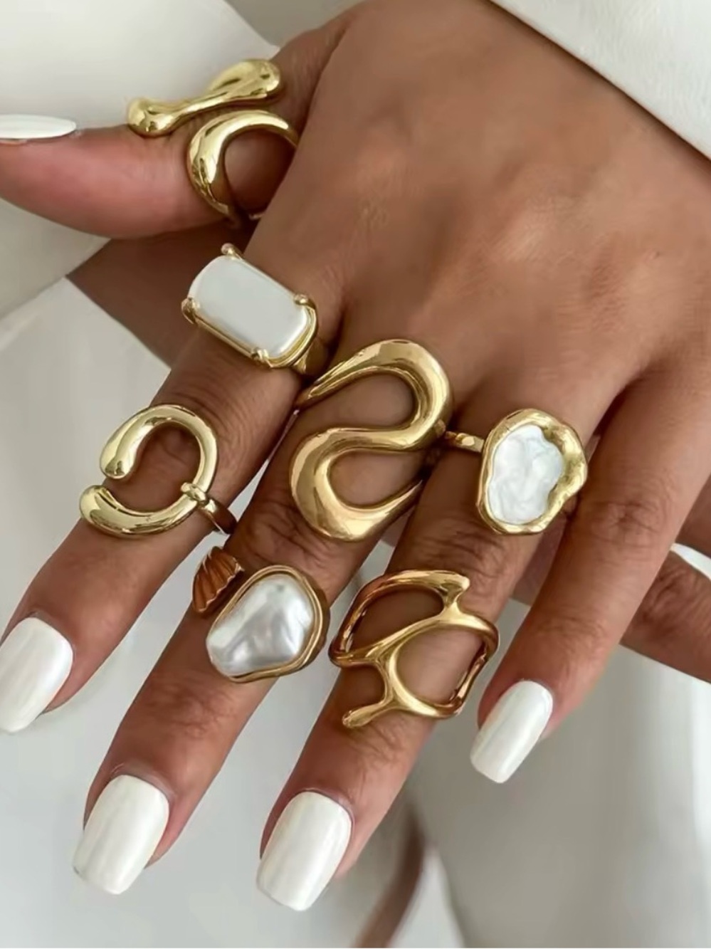 Gold & Pearl Ring Set - Picture 5 of 7